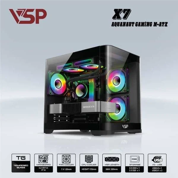 CASE VSP AQUANAUT PRO GAMING M-ATX X7 - ĐEN